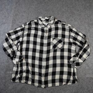 J. Jill Top Womens 2X Long Sleeve Button Front Plaid Gingham Black White Pocket